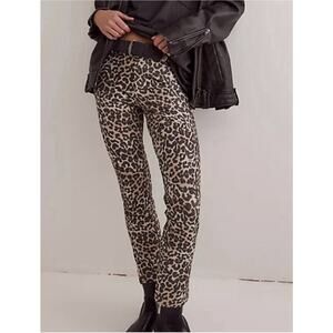 Free People Molly Leopard Print Pants Stretch Twill Cropped Women's 4 New NWT